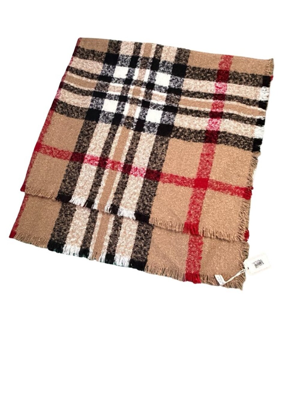 Simonetta Oversized Plaid Blanket Scarf 50x50 Camel Red Black Fringe NWT